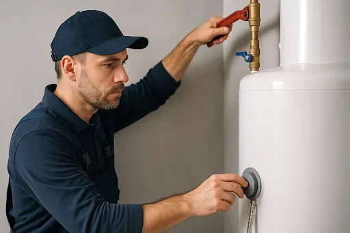 A plumber working in Melbourne water heater services